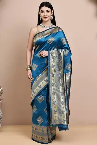 faux Kanjivaram banarasi jacquard silk blend saree with unstiched blouse piece