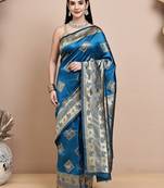 faux Kanjivaram banarasi jacquard silk blend saree with unstiched blouse piece