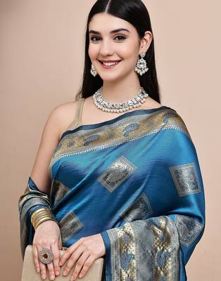 faux Kanjivaram banarasi jacquard silk blend saree with unstiched blouse piece 2
