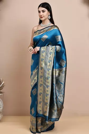 faux Kanjivaram banarasi jacquard silk blend saree with unstiched blouse piece