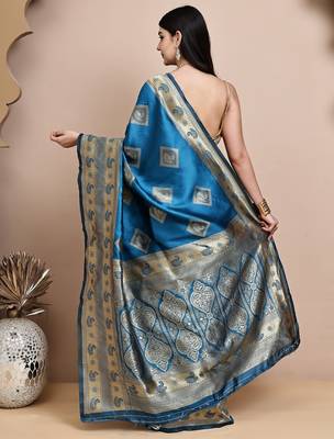 faux Kanjivaram banarasi jacquard silk blend saree with unstiched blouse piece 4