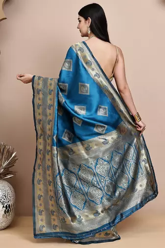 faux Kanjivaram banarasi jacquard silk blend saree with unstiched blouse piece