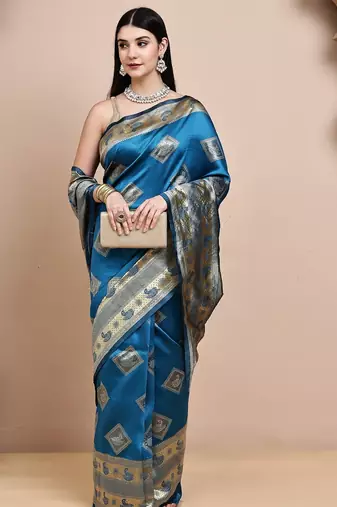 faux Kanjivaram banarasi jacquard silk blend saree with unstiched blouse piece