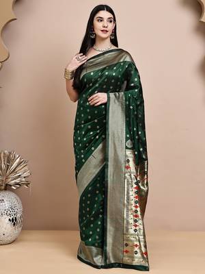 faux Kanjivaram banarasi jacquard silk blend saree with unstiched blouse piece 1