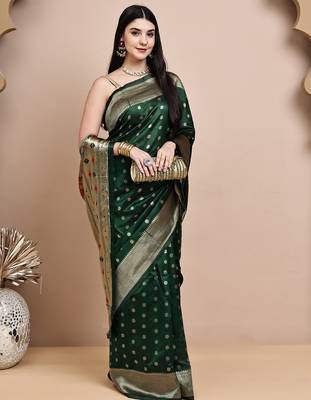 faux Kanjivaram banarasi jacquard silk blend saree with unstiched blouse piece 2