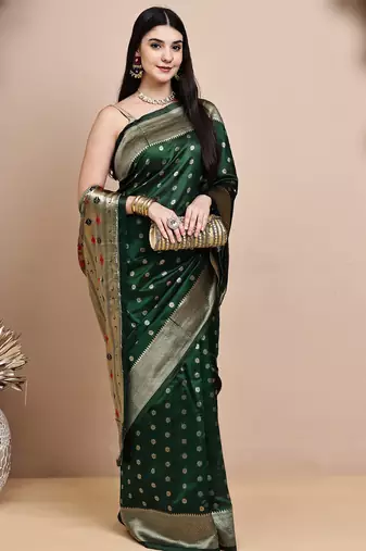 faux Kanjivaram banarasi jacquard silk blend saree with unstiched blouse piece
