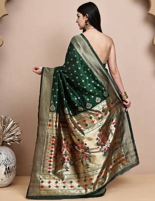 faux Kanjivaram banarasi jacquard silk blend saree with unstiched blouse piece 3