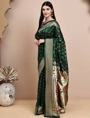 faux Kanjivaram banarasi jacquard silk blend saree with unstiched blouse piece 4