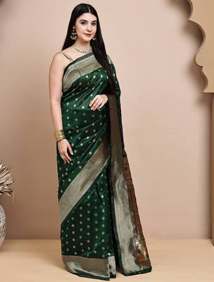 faux Kanjivaram banarasi jacquard silk blend saree with unstiched blouse piece 5