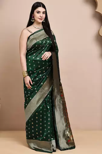 faux Kanjivaram banarasi jacquard silk blend saree with unstiched blouse piece