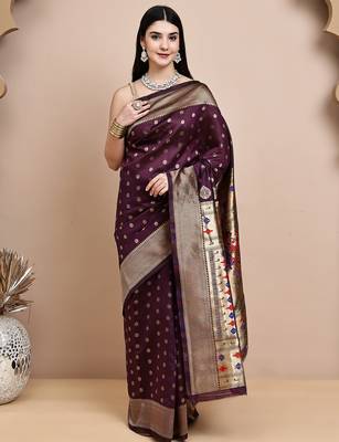 faux Kanjivaram banarasi jacquard silk blend saree with unstiched blouse piece 1