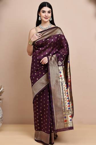 faux Kanjivaram banarasi jacquard silk blend saree with unstiched blouse piece