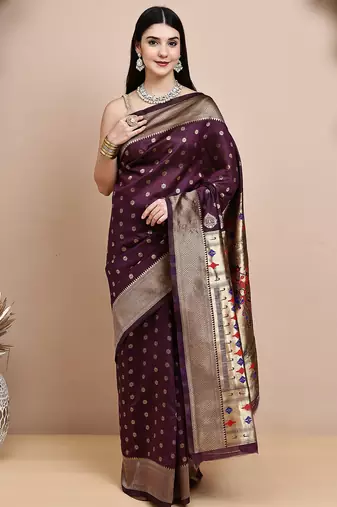 faux Kanjivaram banarasi jacquard silk blend saree with unstiched blouse piece