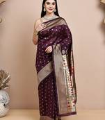 faux Kanjivaram banarasi jacquard silk blend saree with unstiched blouse piece