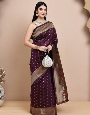faux Kanjivaram banarasi jacquard silk blend saree with unstiched blouse piece 2
