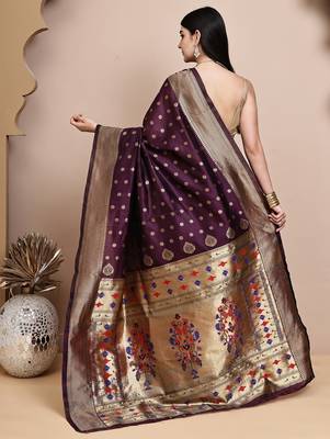 faux Kanjivaram banarasi jacquard silk blend saree with unstiched blouse piece 3