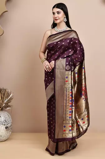 faux Kanjivaram banarasi jacquard silk blend saree with unstiched blouse piece
