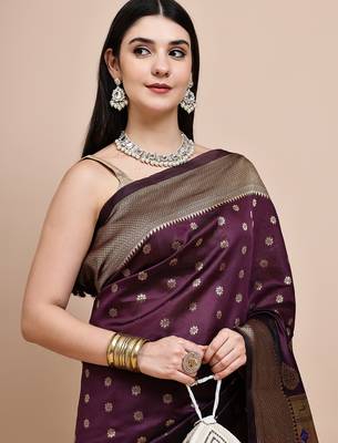 faux Kanjivaram banarasi jacquard silk blend saree with unstiched blouse piece 5