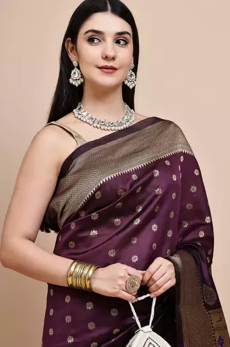 faux Kanjivaram banarasi jacquard silk blend saree with unstiched blouse piece