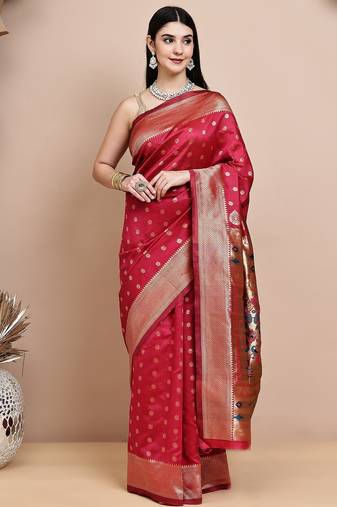 faux Kanjivaram banarasi jacquard silk blend saree with unstiched blouse piece