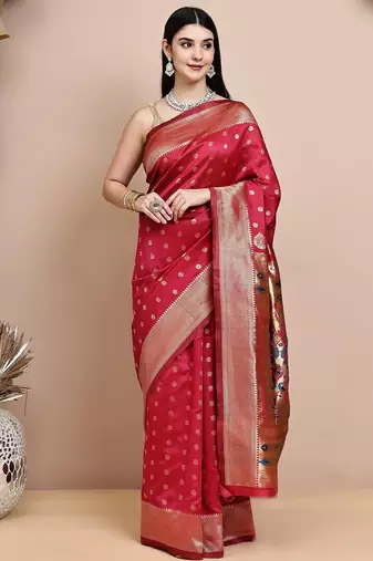 faux Kanjivaram banarasi jacquard silk blend saree with unstiched blouse piece