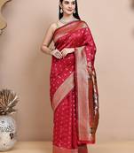 faux Kanjivaram banarasi jacquard silk blend saree with unstiched blouse piece