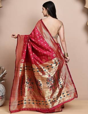 faux Kanjivaram banarasi jacquard silk blend saree with unstiched blouse piece 2