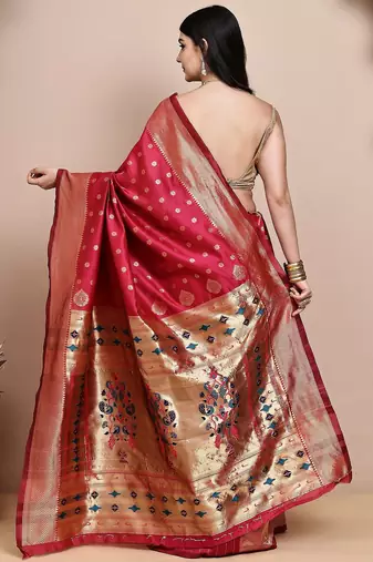 faux Kanjivaram banarasi jacquard silk blend saree with unstiched blouse piece