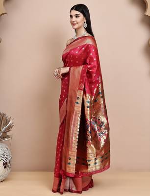 faux Kanjivaram banarasi jacquard silk blend saree with unstiched blouse piece 3
