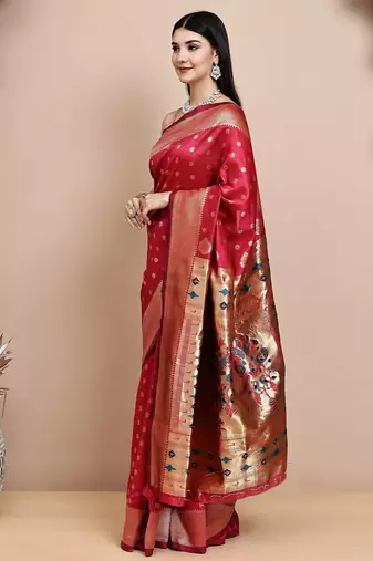faux Kanjivaram banarasi jacquard silk blend saree with unstiched blouse piece
