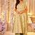 Cream green floral printed pure muslin a-line kurta set with dupatta