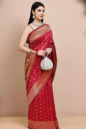 faux Kanjivaram banarasi jacquard silk blend saree with unstiched blouse piece
