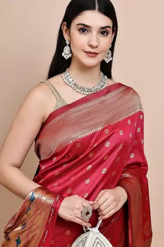 faux Kanjivaram banarasi jacquard silk blend saree with unstiched blouse piece