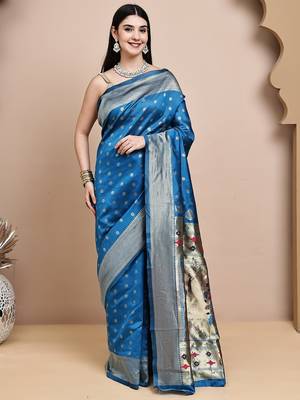 faux Kanjivaram banarasi jacquard silk blend saree with unstiched blouse piece 1