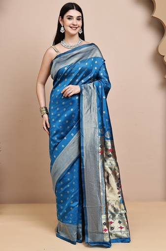 faux Kanjivaram banarasi jacquard silk blend saree with unstiched blouse piece