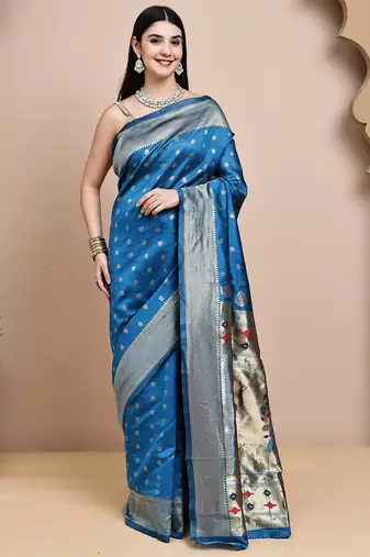faux Kanjivaram banarasi jacquard silk blend saree with unstiched blouse piece