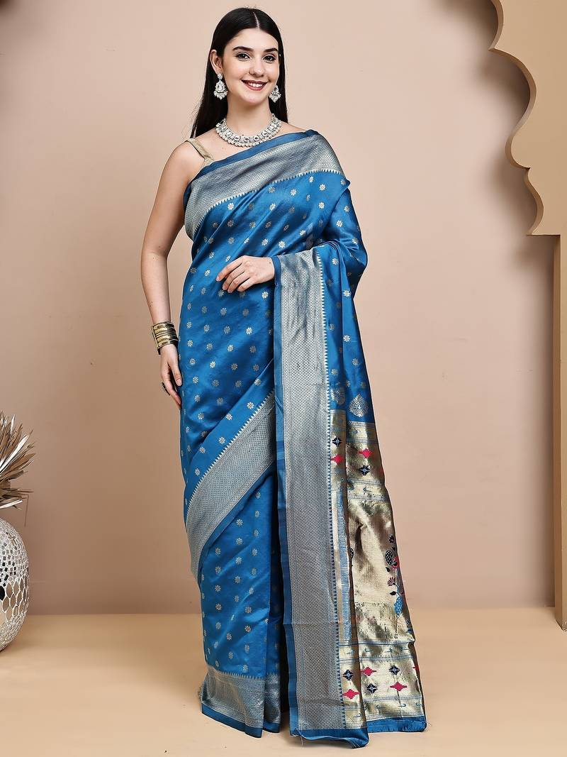 faux Kanjivaram banarasi jacquard silk blend saree with unstiched blouse piece