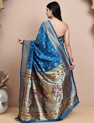faux Kanjivaram banarasi jacquard silk blend saree with unstiched blouse piece 2