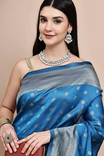 faux Kanjivaram banarasi jacquard silk blend saree with unstiched blouse piece