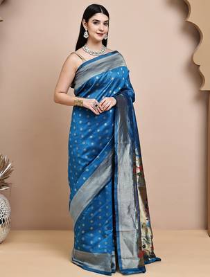 faux Kanjivaram banarasi jacquard silk blend saree with unstiched blouse piece 4