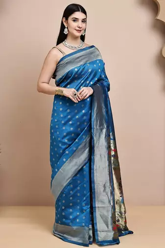 faux Kanjivaram banarasi jacquard silk blend saree with unstiched blouse piece