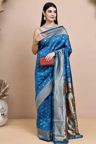 faux Kanjivaram banarasi jacquard silk blend saree with unstiched blouse piece