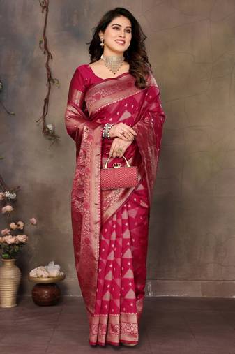 faux Kanjivaram banarasi jacquard silk blend saree with unstiched blouse piece
