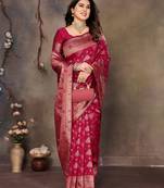 faux Kanjivaram banarasi jacquard silk blend saree with unstiched blouse piece