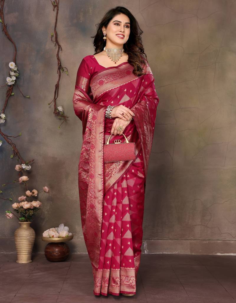 faux Kanjivaram banarasi jacquard silk blend saree with unstiched blouse piece