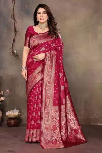 faux Kanjivaram banarasi jacquard silk blend saree with unstiched blouse piece