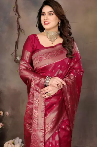 faux Kanjivaram banarasi jacquard silk blend saree with unstiched blouse piece