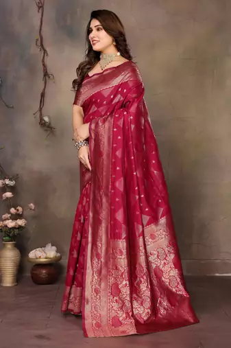 faux Kanjivaram banarasi jacquard silk blend saree with unstiched blouse piece