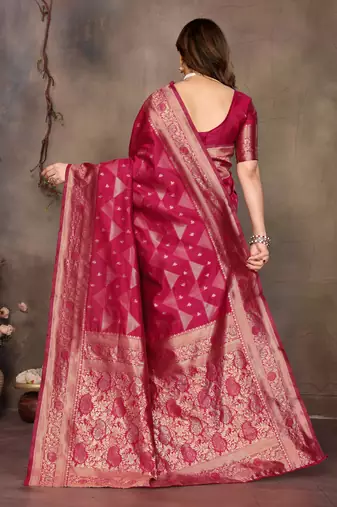 faux Kanjivaram banarasi jacquard silk blend saree with unstiched blouse piece