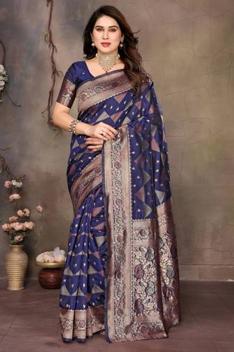 faux Kanjivaram banarasi jacquard silk blend saree with unstiched blouse piece